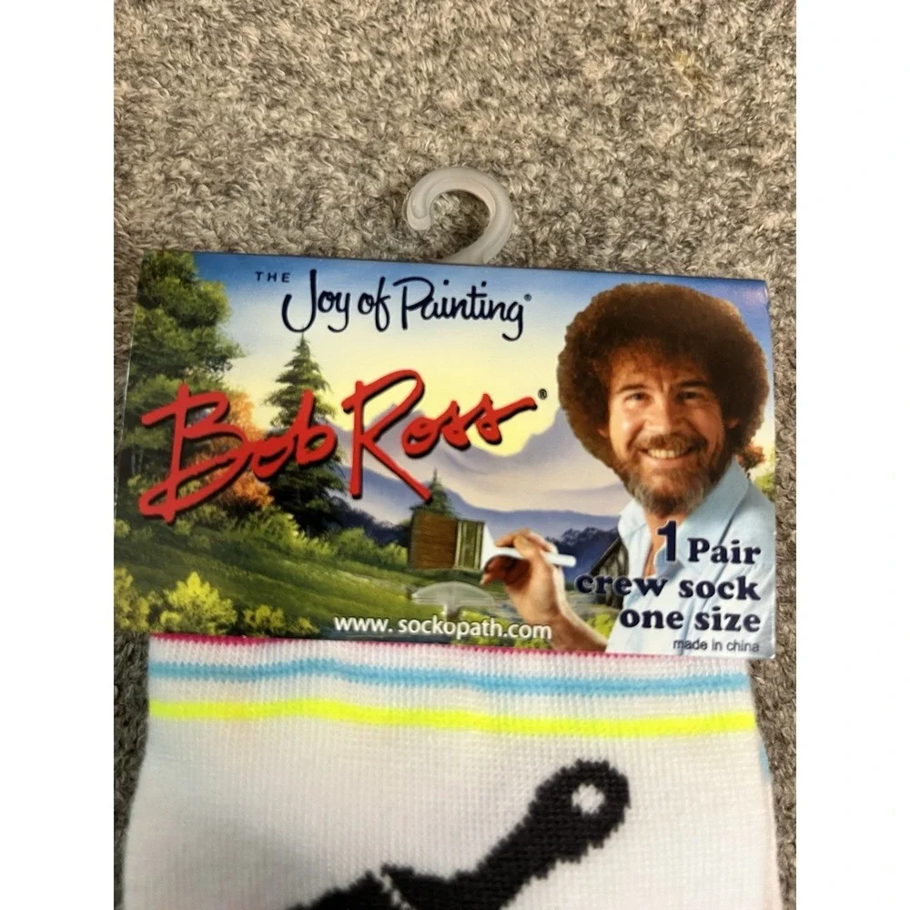 Bob Ross Socks One Size Fits Most New with Tags Happy Little Socks Hippie Artsy